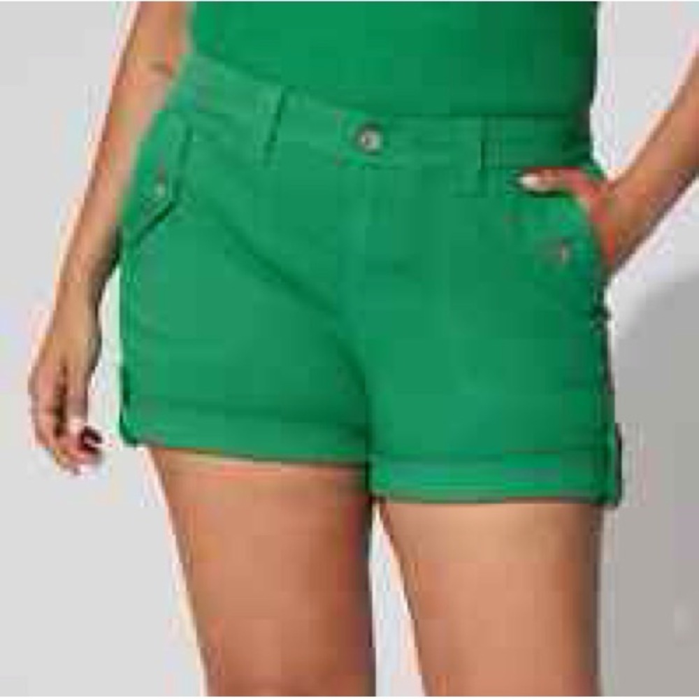 Torrid Women Plus 20 Green Casual 3.5 Inch Military Stretch Twill Mid-Rise Short